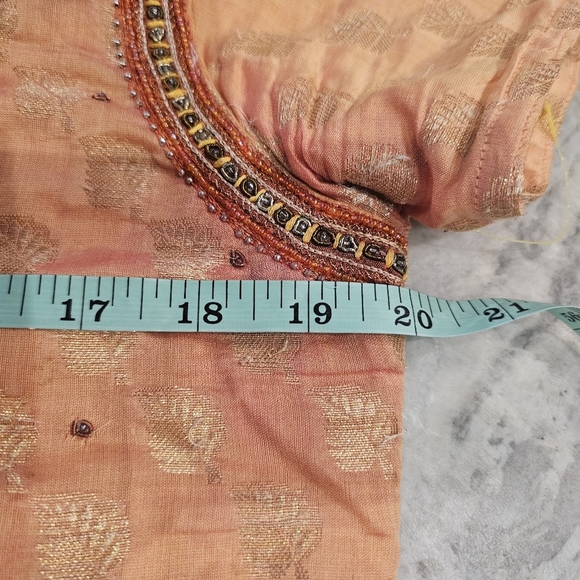 "XL Peach Gold Embroidered Kurti Tunic Dress Beaded Ethnic Boho Festival Wear" - Picture 9 of 10